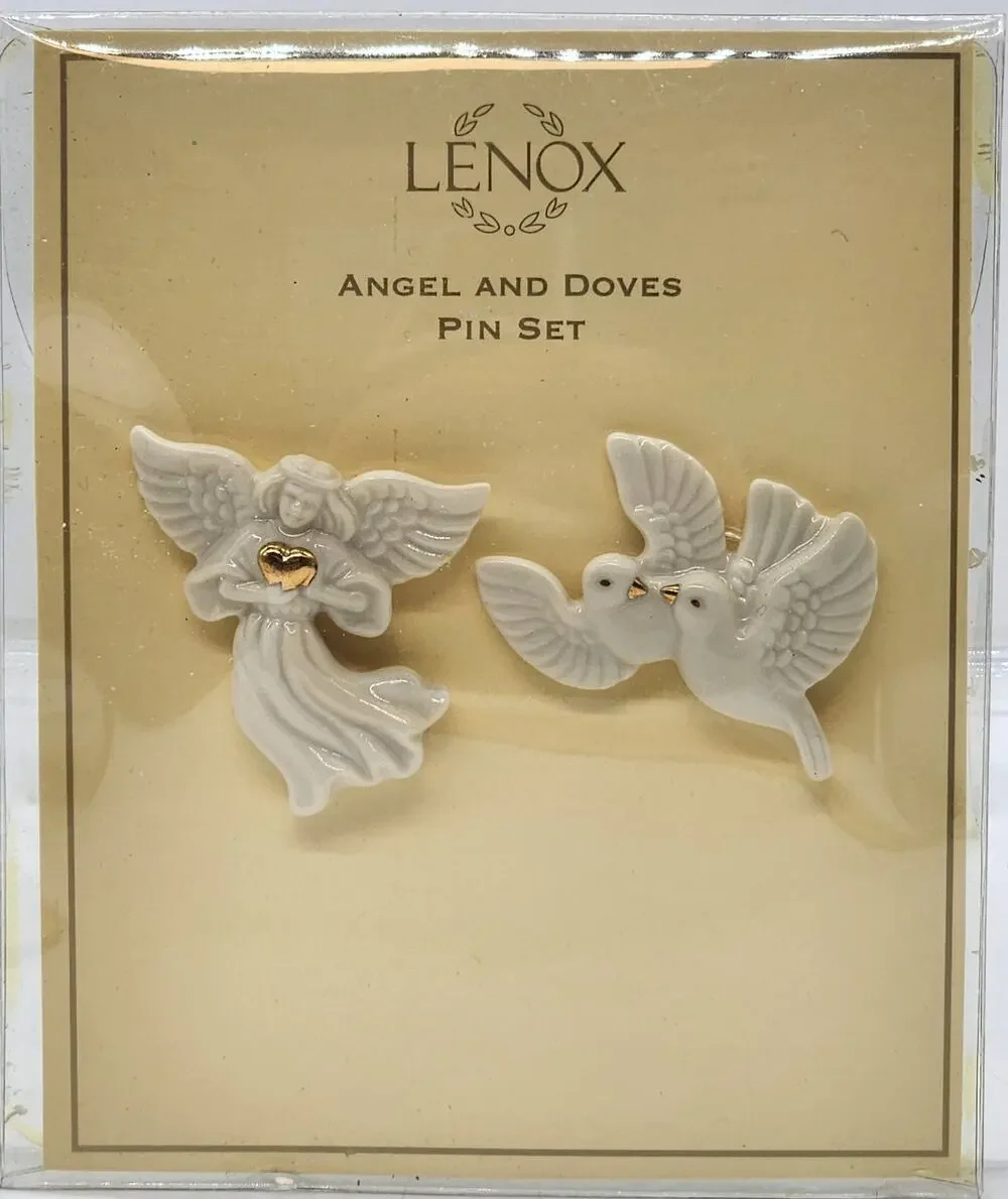 Lenox - Angel and Doves Pin Set - Certification on Back - NIP